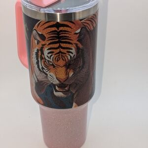 Pink Glitter Tiger Tumbler